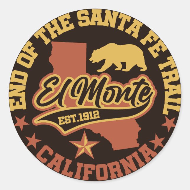 Pegatina Redonda El Monte, California (Anverso)