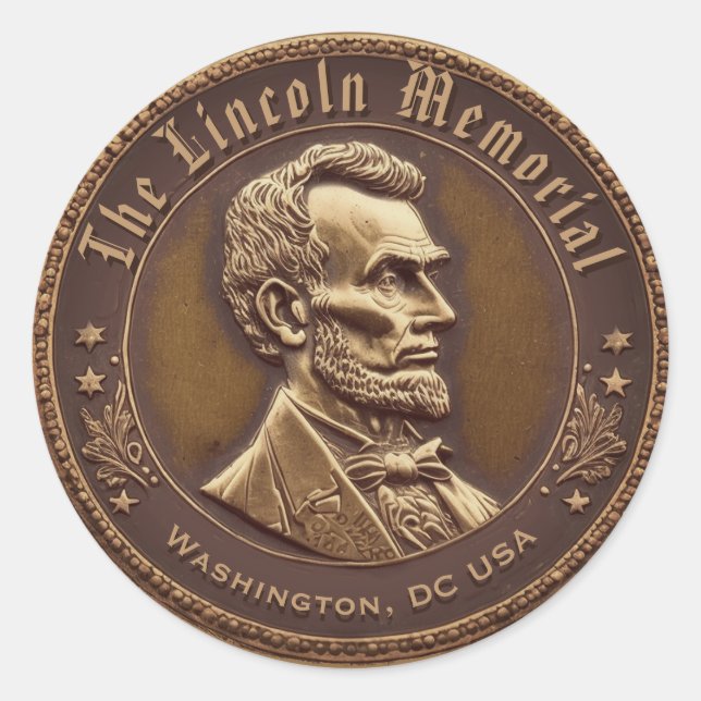 Pegatina Redonda El monumento a Lincoln en Washington DC (Anverso)