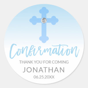 Pegatina Redonda El muchacho cruzado azul blanco de la CONFIRMACIÓ