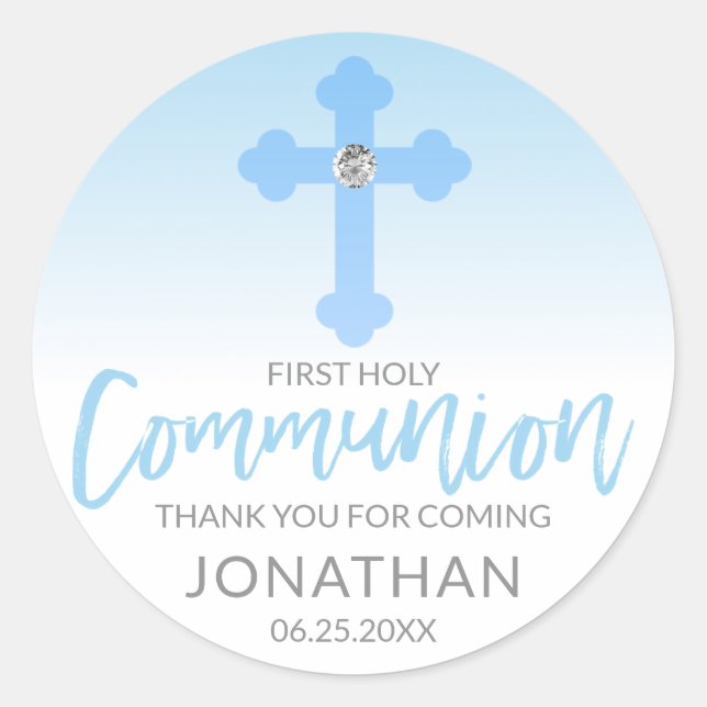 Pegatina Redonda El muchacho cruzado azul blanco moderno de la (Anverso)