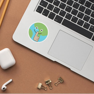 Pegatina Redonda El mundo cogiendo la mano cerca del silencio bucal