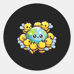 Pegatina Redonda El mundo de la Tierra Bee Kawaii Beis