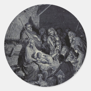 Pegatina Redonda El Nacimiento de Gustave Doré Tinta Victoriana Pre