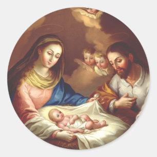 Pegatina Redonda El nacimiento de Jesucristo