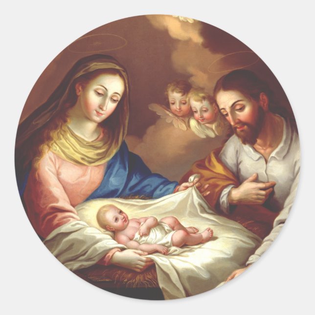 Pegatina Redonda El Nacimiento de Jesucristo (Anverso)