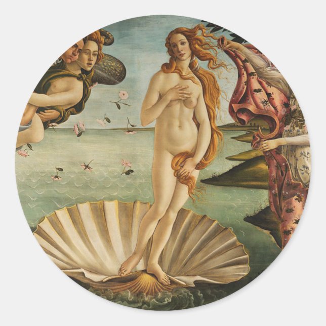 Pegatina Redonda El nacimiento de Venus - Sandro Botticelli (Anverso)
