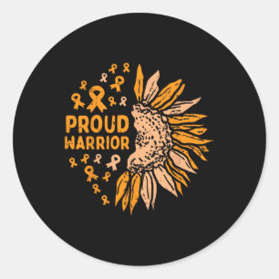 Pegatina Redonda El Naranja del girasol Ribbon Guerrero Orgulloso L