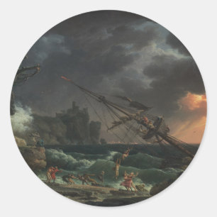 Pegatina Redonda El Naufragio por Claude-Joseph Vernet