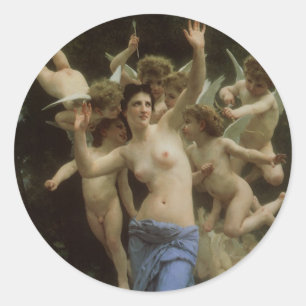 Pegatina Redonda El Nido de Avispas de William Adolphe Bouguereau
