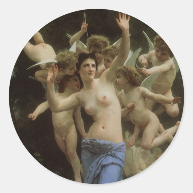 Pegatina Redonda El Nido de Avispas de William Adolphe Bouguereau (Anverso)