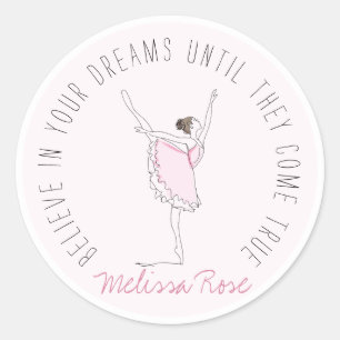 Pegatina Redonda El nombre personalizado de Ballerina Rosa cree en 