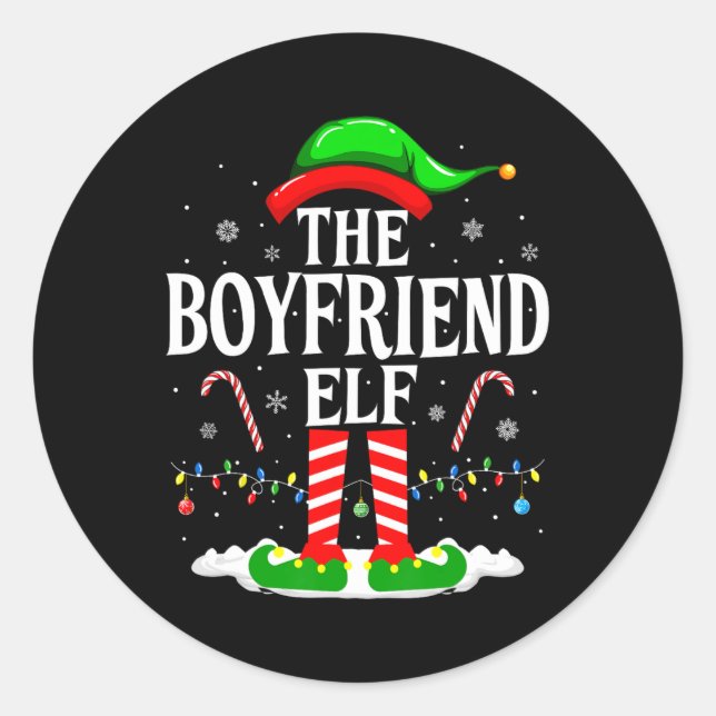 Pegatina Redonda El Novio Elf Funny Xmas Elf Familia Coincidencia C (Anverso)