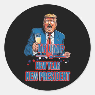 Pegatina Redonda El nuevo presidente Funny Trump 2025 toma Estados