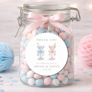 Pegatina Redonda Él o Ella Martini Fiesta de Revelación de Género G