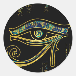 Pegatina Redonda El ojo egipcio de Horus sobre jeroglíficos y mármo