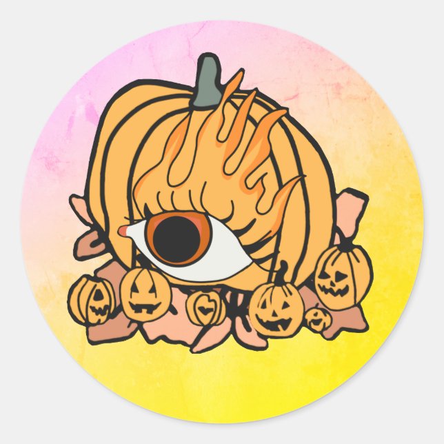 Pegatina Redonda El ojo en llamas de la calabaza retro (Anverso)