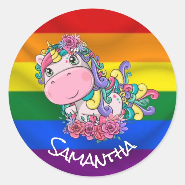 Pegatina Redonda El orgullo del Fiesta unicornio (Anverso)