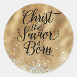Pegatina Redonda El oro Cristo salvador Navidades cristianos