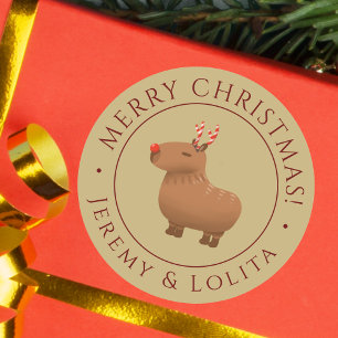 Pegatina Redonda El oro de los Navidades de renos de Capybara