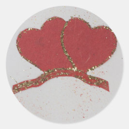 Pegatina Redonda El oro del corazón rojo destella a Valentine