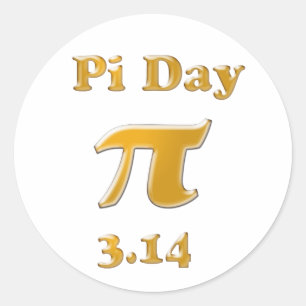 Pegatina Redonda El oro del Día del Pi en blanco