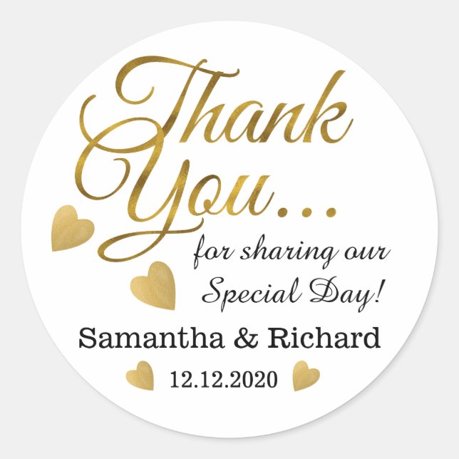 Pegatina Redonda El oro gracias a la boda (Anverso)