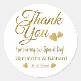 Pegatina Redonda El oro gracias al favor de la fiesta de bodas