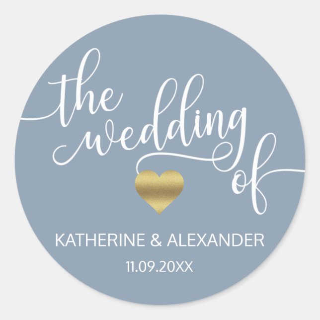 Pegatina Redonda El oro moderno Dusty Azul el BODA de los precintos (Anverso)
