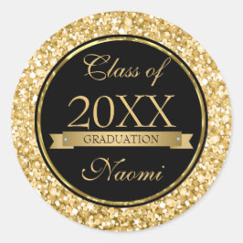 Pegatina Redonda El Oro Y El Purpurina Esparkling Blanco Círculo Ne