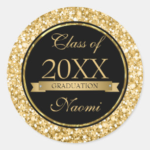 Pegatina Redonda El Oro Y El Purpurina Esparkling Blanco Círculo Ne