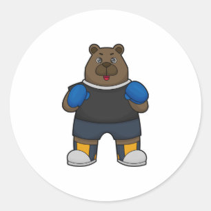 Pegatina Redonda El oso como boxeador con guantes de boxeo
