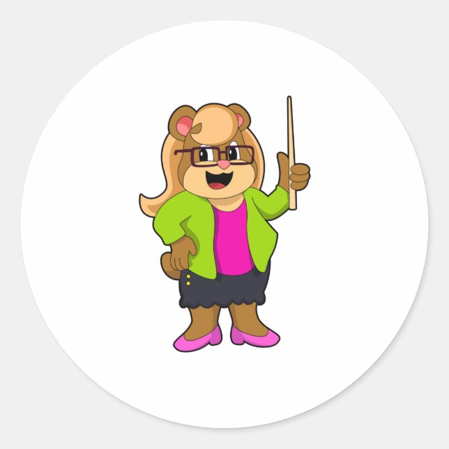 Pegatina Redonda El oso como profesor con lentes (Anverso)