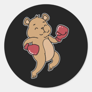 Pegatina Redonda El oso hace el boxeo