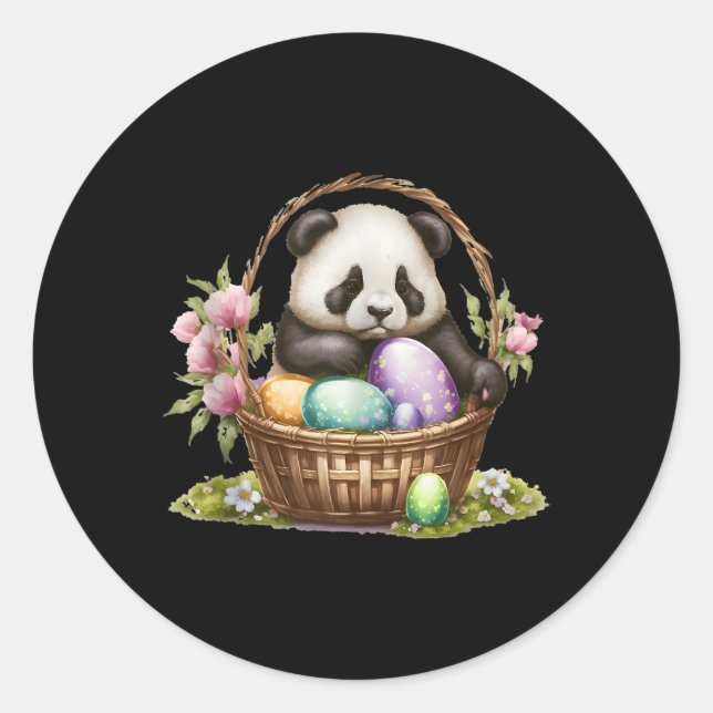 Pegatina Redonda El Oso Panda Sentado En El Tema De La Cesta De Hue (Anverso)