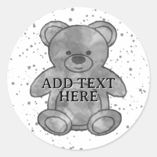 Pegatina Redonda El oso pequeño en blanco y negro Personalizado tex