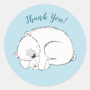 Pegatina Redonda El oso polar Baby Shower Winter Blue Boy