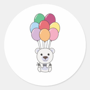 Pegatina Redonda El Oso Polar Sale Con Globos Coloridos