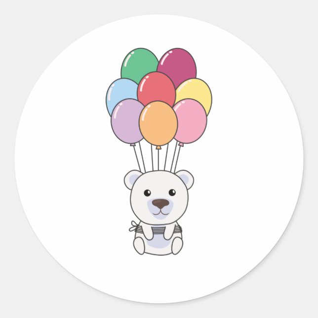 Pegatina Redonda El Oso Polar Sale Con Globos Coloridos (Anverso)