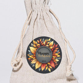 Pegatina Redonda El otoño deja el nombre y el año de la familia del