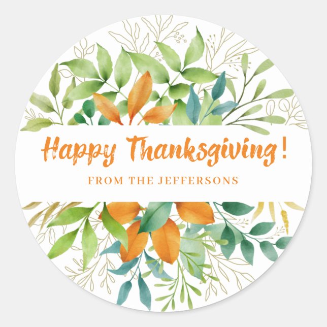 Pegatina Redonda El otoño del día de Acción de Gracias deja al Nara (Anverso)