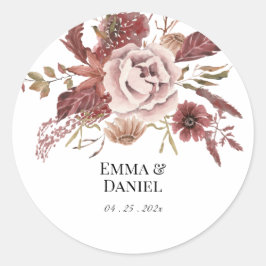 Pegatina Redonda El otoño rústico florece la acuarela