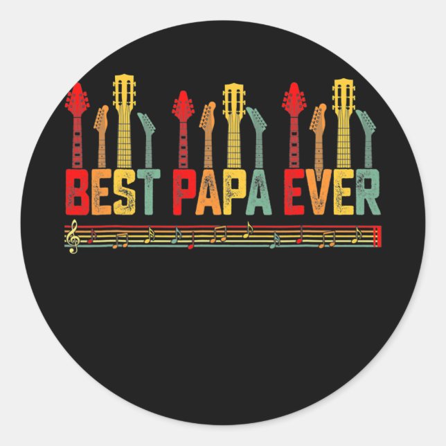 Pegatina Redonda El padre guitariano mejor papá que nunca guitarra  (Anverso)