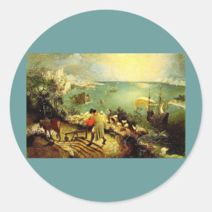 Pegatina Redonda El paisaje de Bruegel con la caída de Icarus - 155