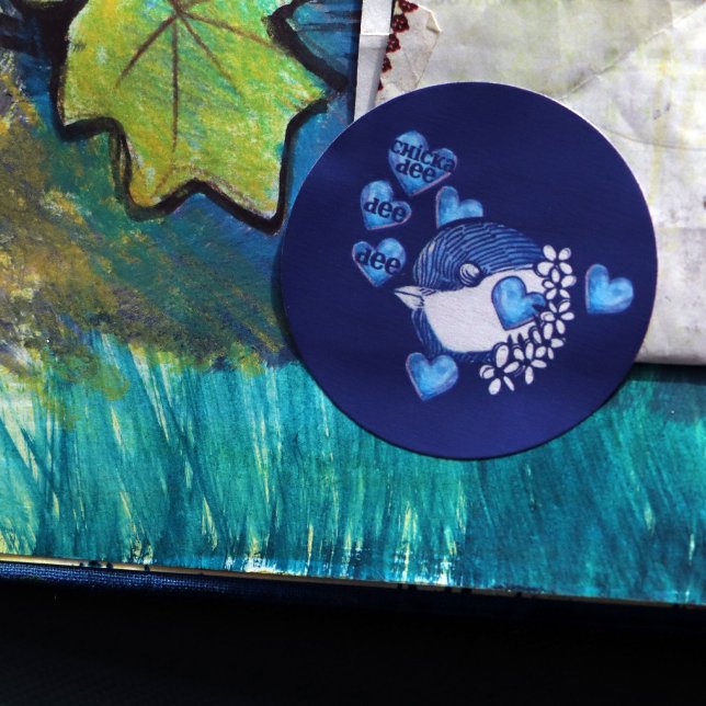 Pegatina Redonda El pájaro de Chickadee dee: la naturaleza del arte (Subido por el creador)