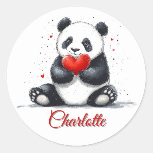 Pegatina Redonda El Panda lindo con el nombre de Personalizable