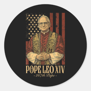 Pegatina Redonda El Papa americano Leo Xiv 267th U.S. Flag Catholic