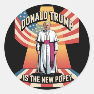 Pegatina Redonda El Papa Gracioso Y El Presidente Donald Trump2
