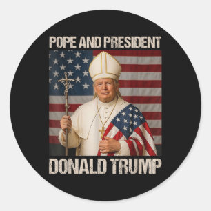 Pegatina Redonda El Papa Y El Presidente Donald Trump