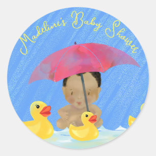 Pegatina Redonda El paraguas de Baby Shower de Cute Baby Rain Rubbe
