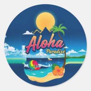 Pegatina Redonda El paraíso de Aloha: ¡Tu escape tropical espera!"